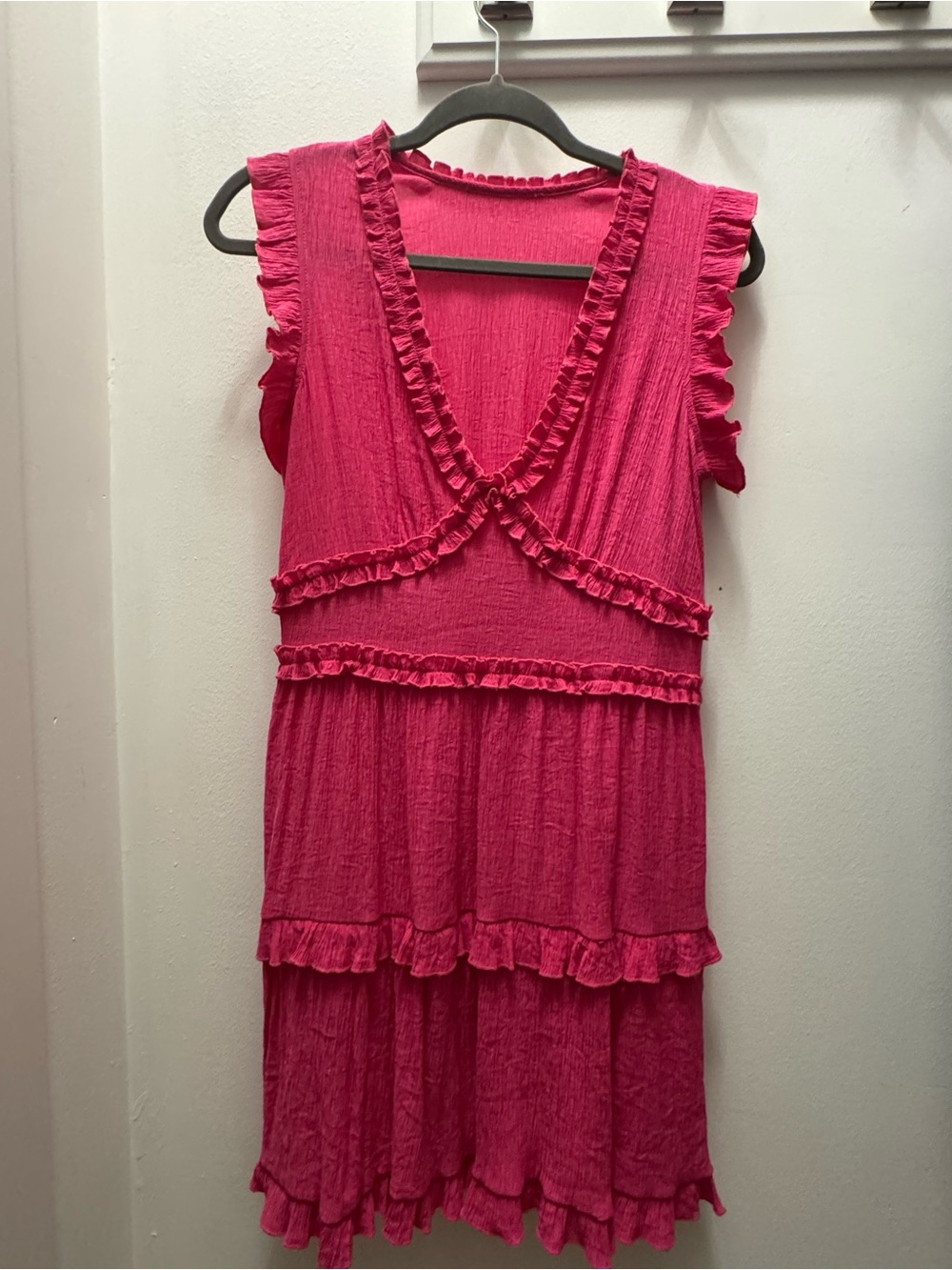 Hot Pink Sleeveless V-Neck Dress- Size Medium